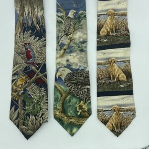 3 Endangered Species Ties Mens 100% Silk African Frogs Bald Eagle Yellow Lab Dog